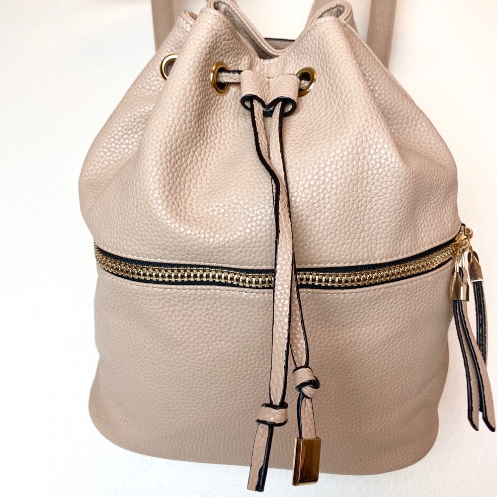 Taupe Tan Pebble Vegan Faux Leather Mini Backpack